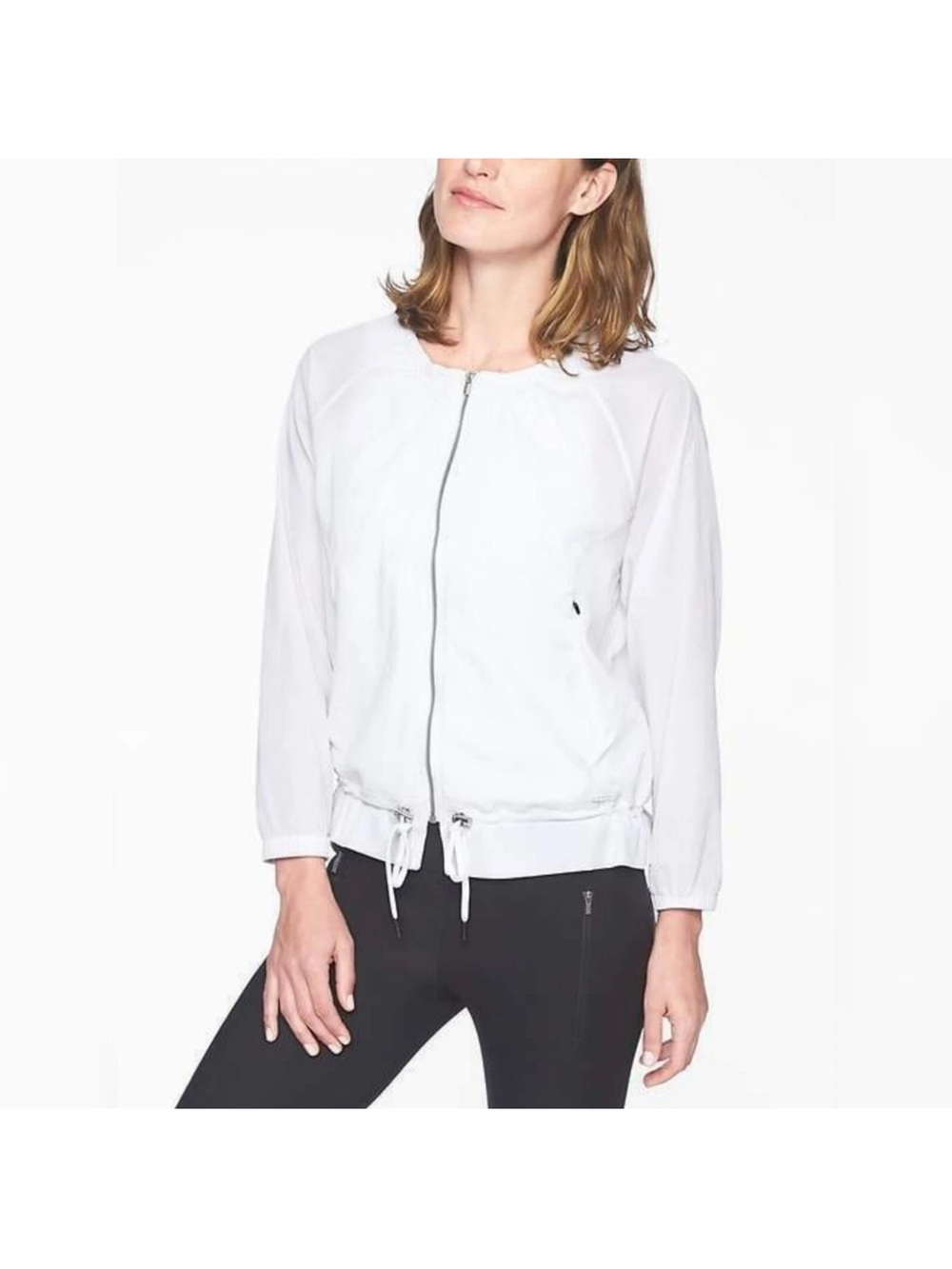 Athleta White Zip Bomber Jacket